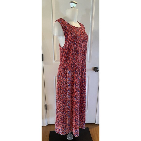 Fat Face Smocked Floral Midi Dress Size 16 Sleeveless Ditzy Red Crinkle Boho - Picture 5 of 14